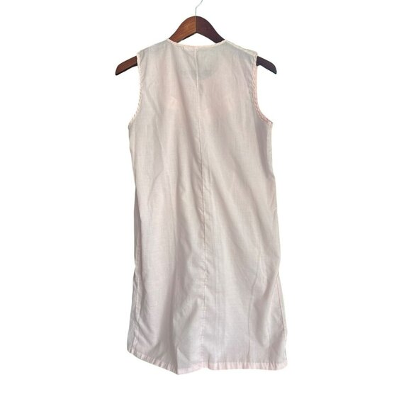 Vintage Nice N Easy Pink Sleeveless Medium Nightgown Floral Embroidery Gown Bow - Picture 3 of 3